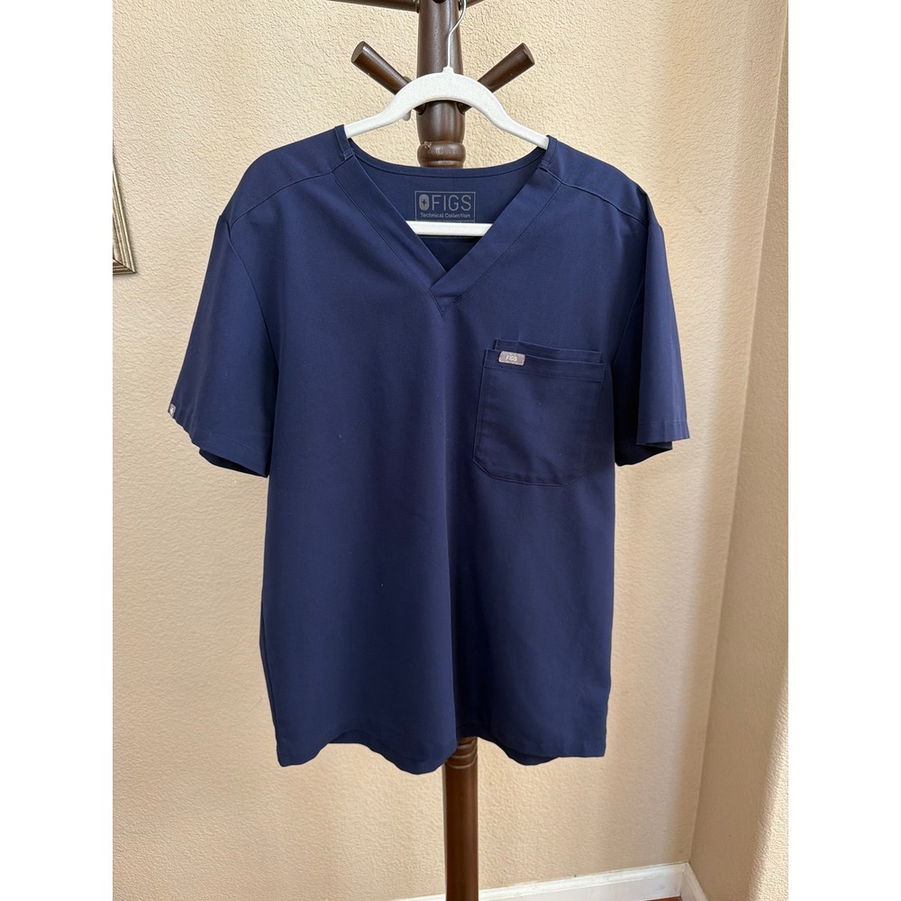 FIGS Technical Collection Mens Navy Blue V-Neck Scrub Top Size Large Pocket